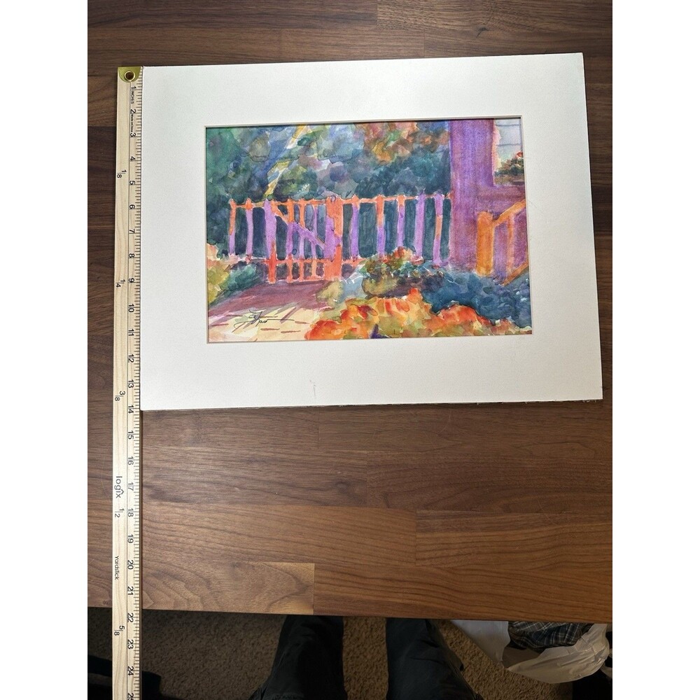 Beverly Shaw-Starkovich Garden Gate Original Signed Watercolor Painting Matted